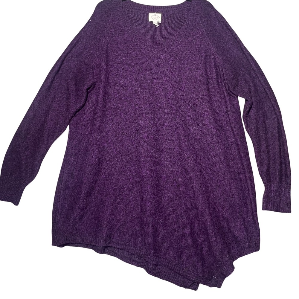 St John's Bay Women's Plus‎ Size 2X Purple Asymmetrical Hem V-Neck Knit Sweater